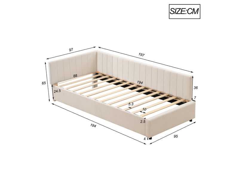  Modenvie lit banquette 90x200 cm - sommier a lattes inclus, sans matelas - pour chambre d'enfant - beige  - Conforama C