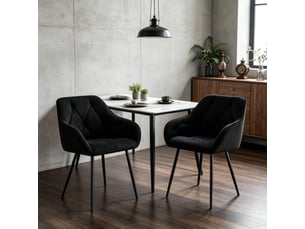 Chaises de salle à manger lot de 2 avec accoudoirs ergonomiques  - pieds métal, velours noir