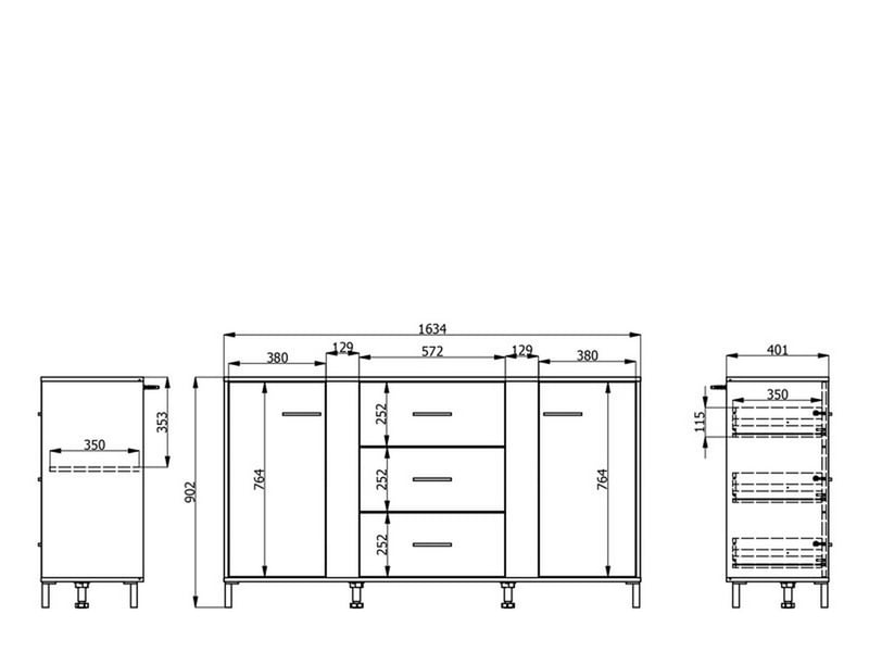  Buffet frisanco, bahut 2 étagères, 164x40x90h cm blanc crème Frisanco - Conforama E