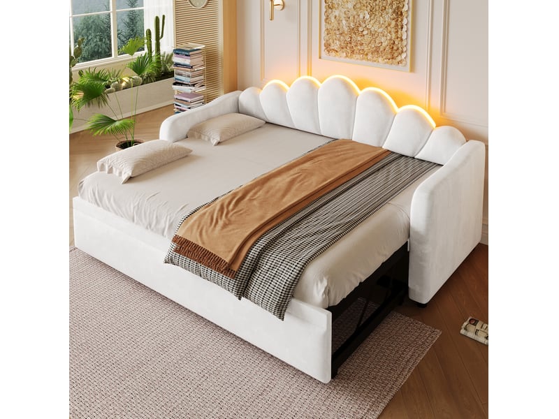  Lit banquette 90x200 cm led avec lit gigogne blanc  - Conforama B