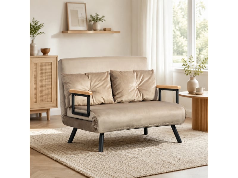 Fauteuil convertible avec dossier réglable - lit d'appoint, acier, aspect velours - marron clair - Conforama C