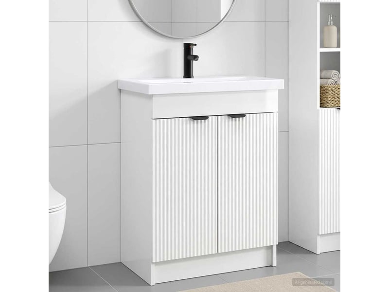  Ensemble de mobilier de salle de bain blanc brillant shl1554  - Conforama B