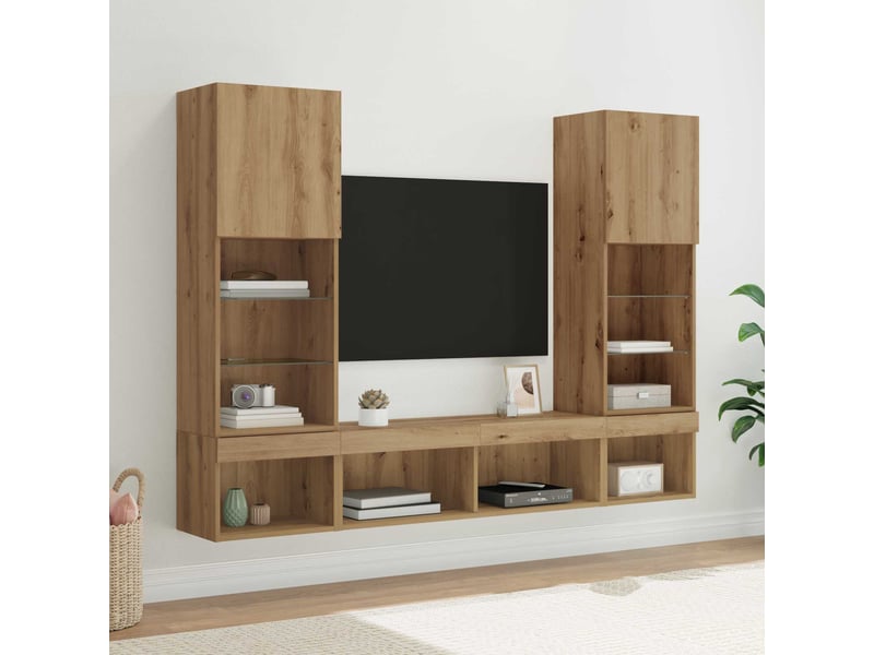  Unités murales tv avec led 5 pcs chêne artisanal shl82694  - Conforama B