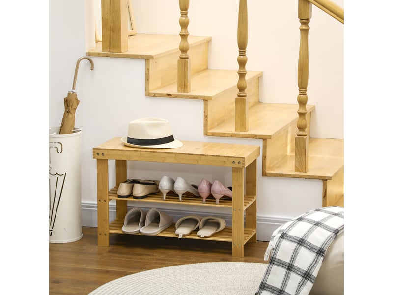  Banc à chaussures, 3 étagères, espace pour 6 à 9 paires de chaussures, jusqu'à 130 kg, bambou, 70 x 28 x 45 cm  - Conforama C