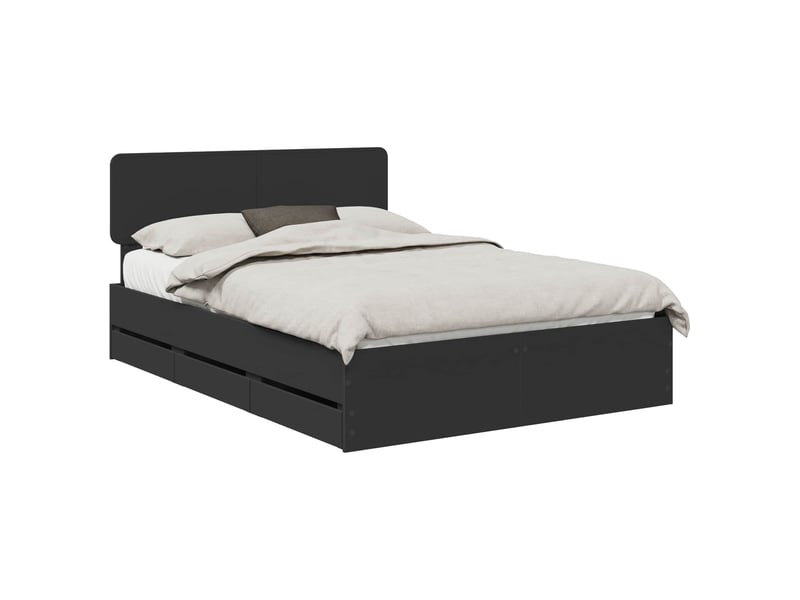 Lit double- lit adulte -  cadre de lit avec tiroir noir 150 x 200 cm bois d’ingénierie  - Conforama A