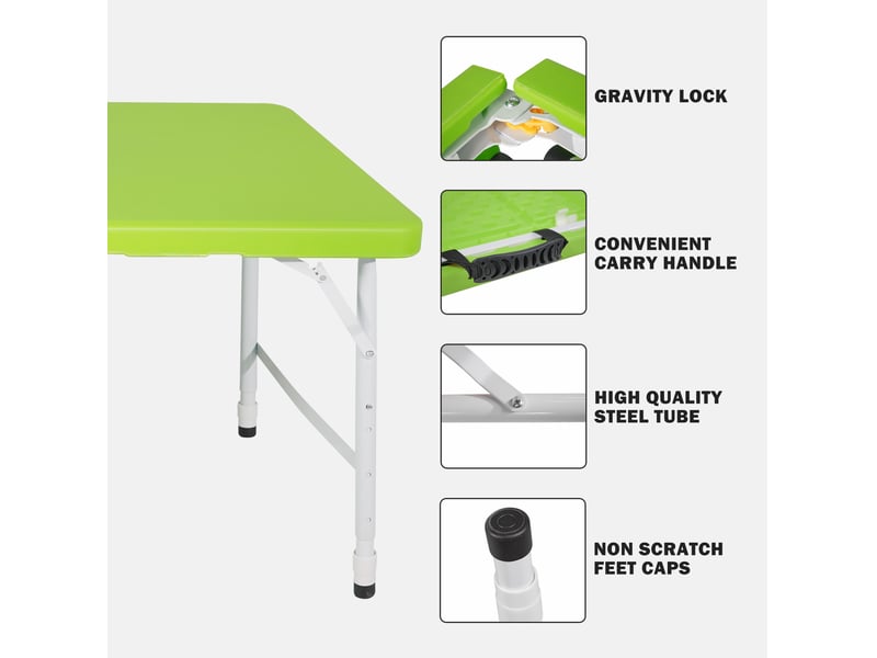  Table de jardin pliante réglable avec poignée, pieds en acier, pour 6 à 8 personnes, vert, 125 × 61 × 58-74 cm  - Conforama E