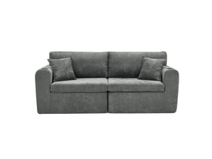 Canapé relax 2 places gris en chenille 220 × 100 × 89 cm, poche latérale, porte-gobelet, coussins et recharge usb