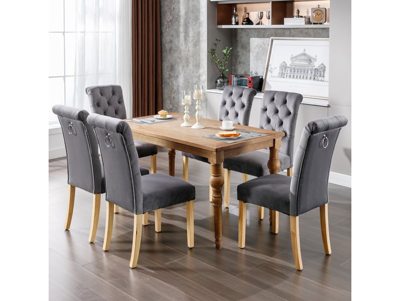  Lot de 4 chaises salle à manger 63x45x100 cm, dossier haut, heurtoirs chromés, velours gris, pieds en bois  - Conforama B
