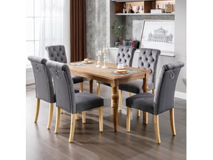 Lot de 4 chaises salle à manger 63x45x100 cm, dossier haut, heurtoirs chromés, velours gris, pieds en bois