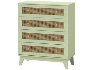 Commode 4 tiroirs meuble de rangement cannage en rotin aspect bois clair 80 x 35 x 95 cm vert