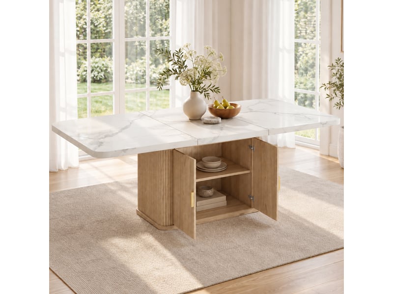 Table à manger 200x90x75 cm - extensible - 8 places - 6 à 8 personnes - grand rangement - mdf - usage quotidien - design moderne - bois naturel CozyNest - Conforama C