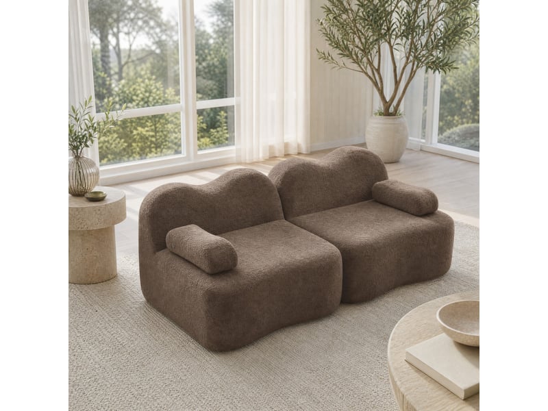  Canapé modulable 2 places sans structure intérieure en velours marron  - Conforama B