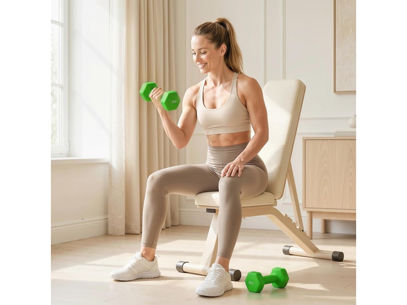 Lot de 2 haltères hexagonales antidérapantes de 3 kg pour la maison et la salle de sport, en métal et plastique, 18 x 8 x 8 cm, vertes - Conforama C