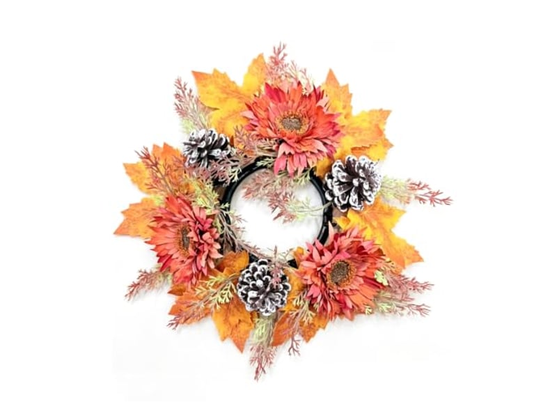  Couronne de bougie décorative feuilles d'érable – décoration automnale pour bougie pilier-style 2  - Conforama A