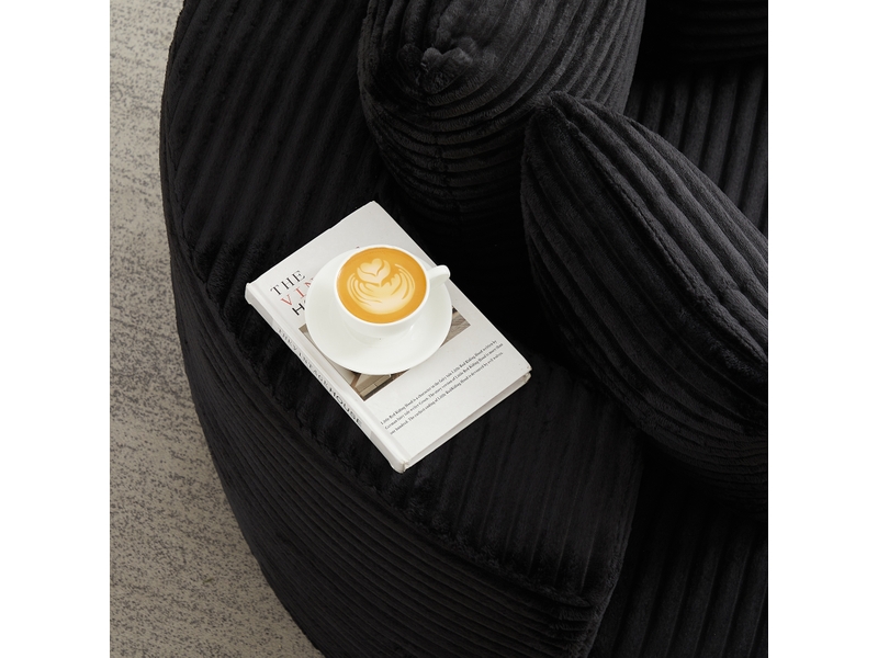  Fauteuil rond une place de 110 cm en velours côtelé noir, fauteuil lounge moderne avec trois coussins pour salon ou chambre  - Conforama R