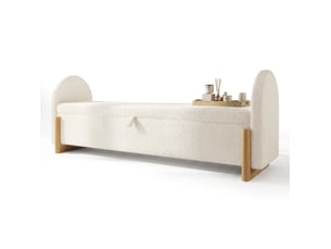 Banc coffre 146x47x61 cm avec rangement, tissu chenille bouclé, blanc