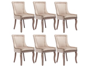 Chaise de salle à manger 6 pièces, capitonné velours beige, structure bois massif, ergonomique