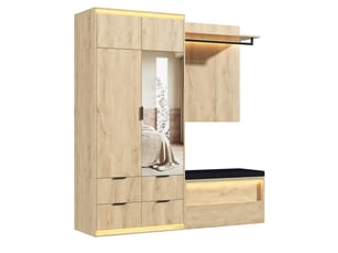 Vestiaire d'entrée complet avec éclairage led, miroir et banc, 180x47x200 cm, mdf, chêne et anthracite