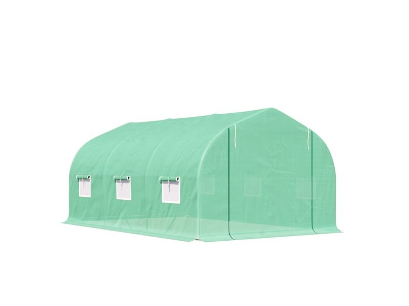  Serre de jardin 450x300x205 cm – verte – porte zippée et fenêtres enroulables, structure acier galvanisé  - Conforama A