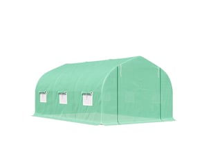 Serre de jardin 450x300x205 cm – verte – porte zippée et fenêtres enroulables, structure acier galvanisé