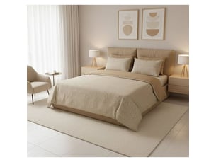 Housse de couette 140x200 et taie 60x60 en coton renforcé gris moutarde blanc