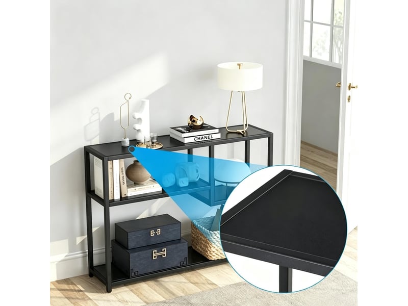  Table console avec étagères ouvertes 110 x 30 x 85 cm – noir – rangement 4 niveaux pour salon et entrée  - Conforama E
