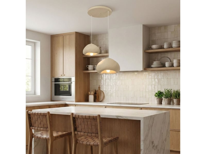  Luminaire design 2 suspensions en fibre de verre beige alma  - Conforama D