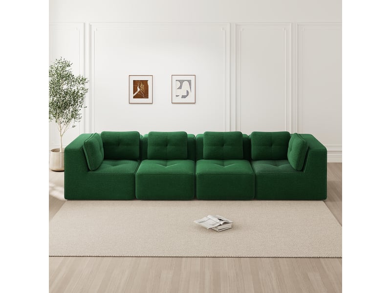  Canapé d'angle modulaire en corduroy avec assise basse et base antidérapante, vert  - Conforama C