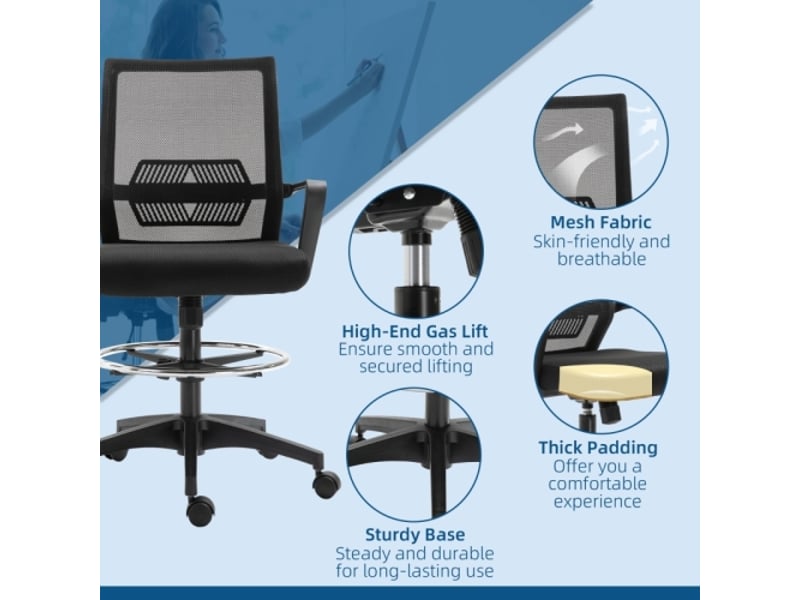  Chaise de bureau ergonomique en mesh noir, soutien lombaire, repose-pieds, inclinable, réglable en hauteur  - Conforama D