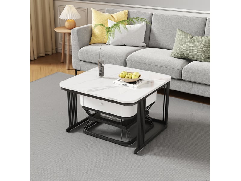  Set de 2 tables basses gigognes carrées – imitation marbre brillante – blanc et noir – 70 x 70 x 45 cm 50 x 50 x 40 cm  - Conforama C