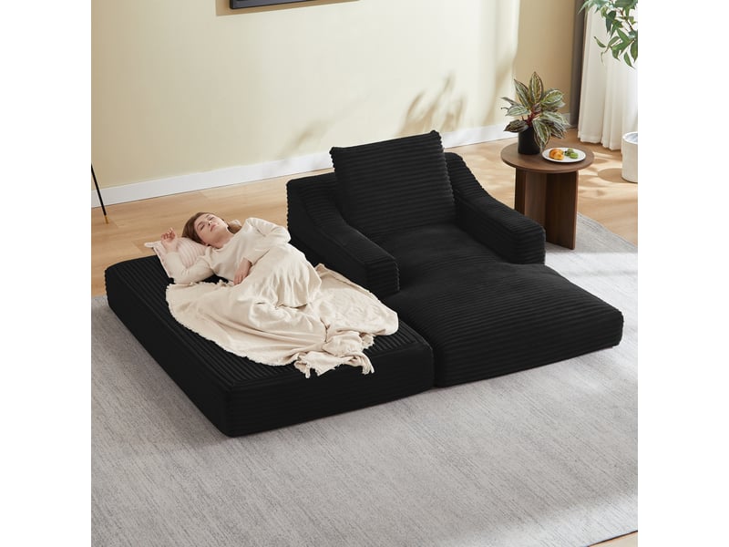  Fauteuil lounge minimaliste en velours côtelé, assise spacieuse, design double couche, convertible en lit  - Conforama E