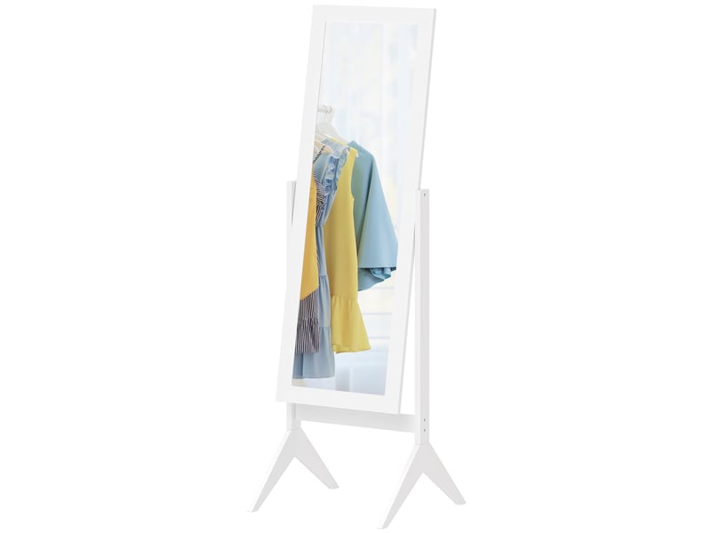  Miroir sur pied à 4 pieds et angle réglable, bois et verre, 47 x 46 x 148 cm, blanc  - Conforama B