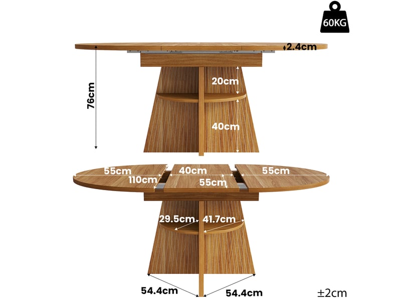  Table à manger extensible 110-150x110 cm mdf brun foncé avec rangement  - Conforama C