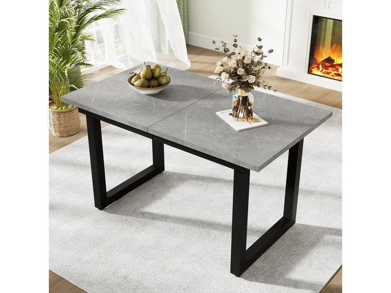  Table à manger extensible 140180 x 80 x 75 cm, effet béton et noir, mdf et métal Fay Lum - Conforama E