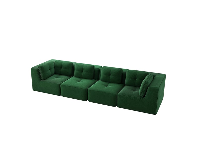 Canapé d’angle modulable 4 places vert en velours côtelé - Conforama A