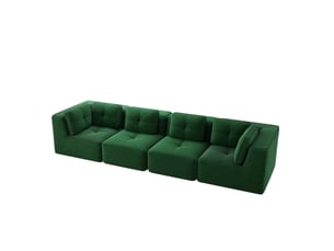 Canapé d’angle modulable 4 places vert en velours côtelé
