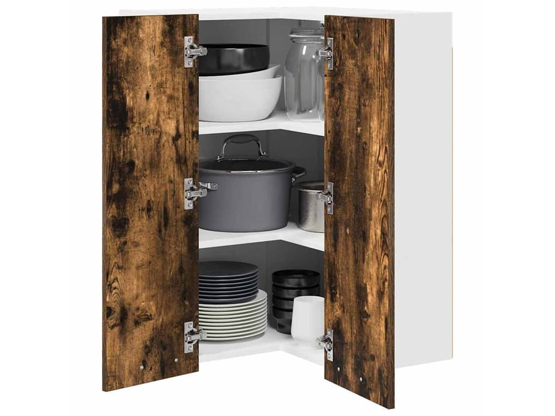  Meuble de rangement cuisine, armoire suspendue chêne fumé et blanc 57x57x80cm  - Conforama C