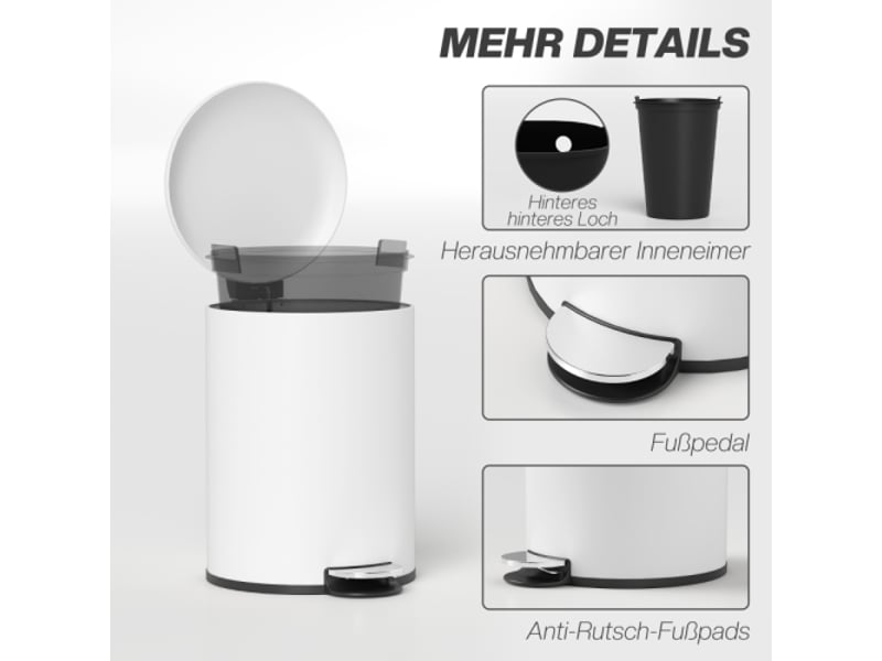  Poubelle à pédale 20 l en métal avec couvercle et bac intérieur, 36x30x44,5 cm  - Conforama B