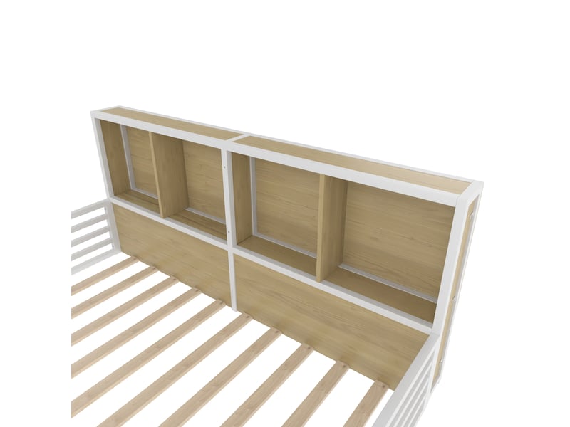  Lit enfant 140 x 200 cm, barrières ouvrantes, rangements, gain de place, mdf et métal, chevet led blanc, sans matelas  - Conforama E