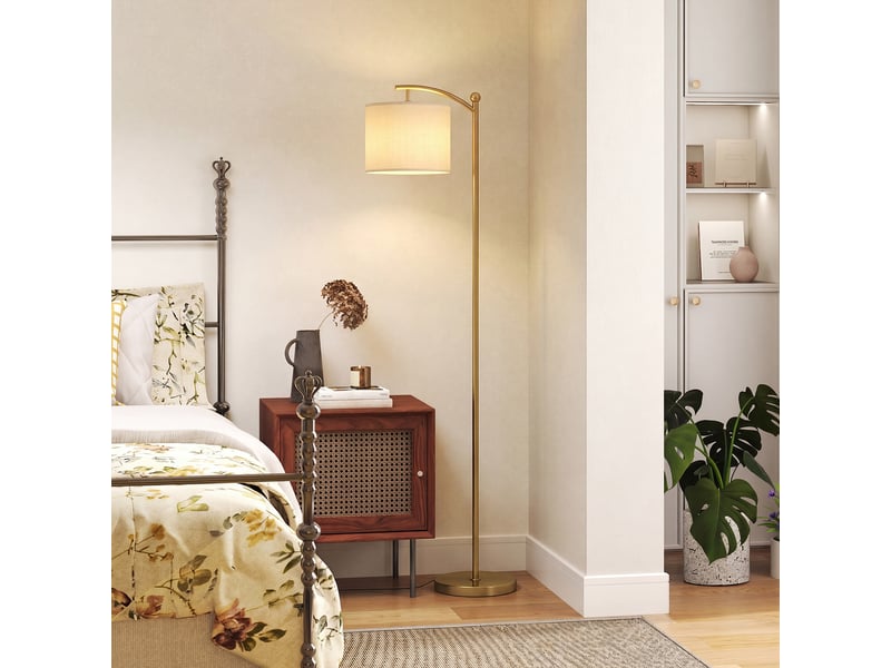  Lampadaire led, à intensité variable en continu par interrupteur au pied et minuterie, doré  - Conforama D
