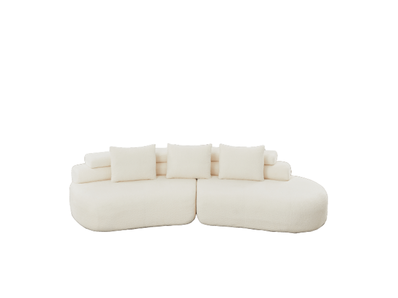 Canapé modulable, canapé de salon, en chenille, crème, forme incurvée, mobilier pour espace de vie, pour salon et séjour - Conforama B