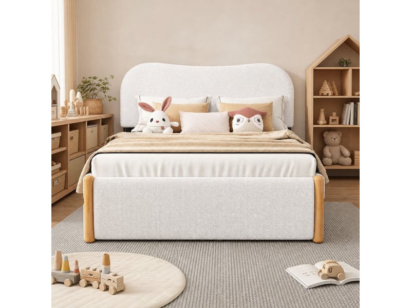 Lit gigogne enfant rembourré 140x200 cm blanc avec lit roulant coulissant - Conforama B