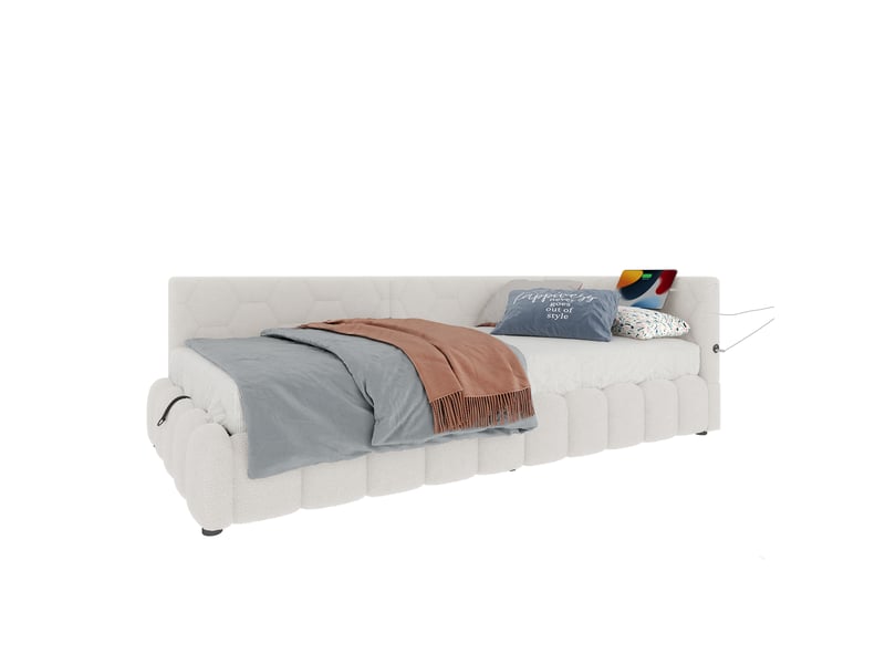  Lit de jour 90x200 velours blanc - lit coffre hydraulique avec led multicolore et ports usbtype-c  - Conforama A