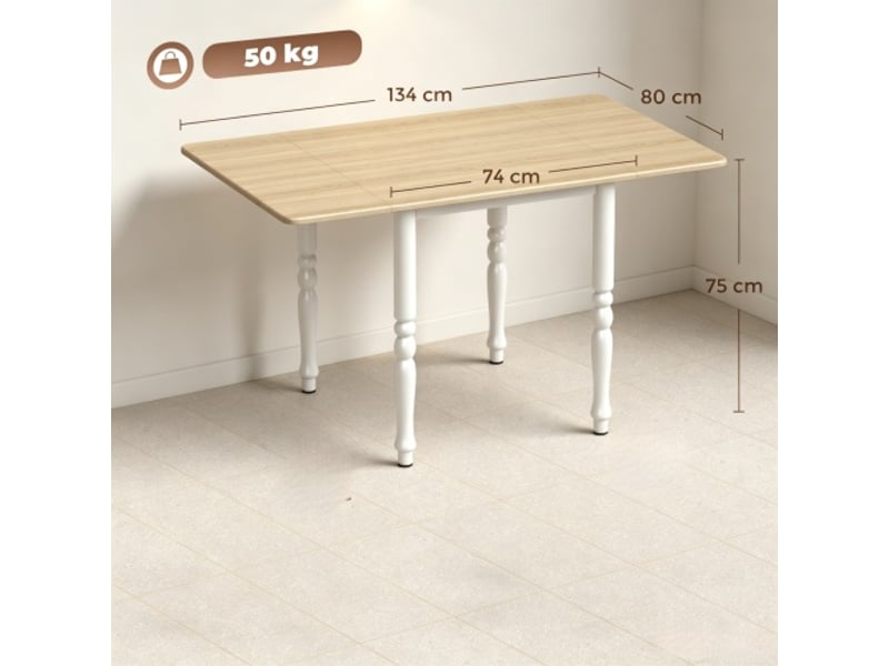  Table à manger pliante extensible 74–134 cm – 2 rallonges – pieds en acier – plateau bois naturel – 2–6 pers  - Conforama C