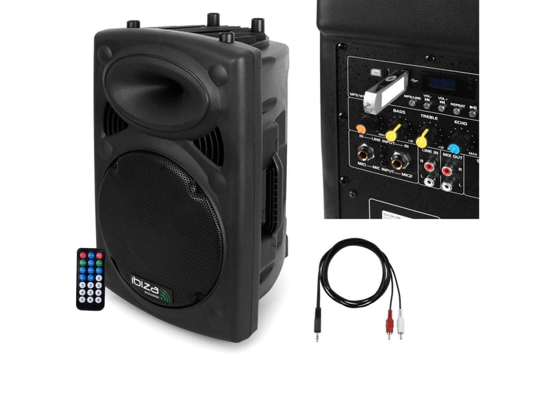  Enceinte dj sono mobile amplifiée 1000w lecteur mp3 slk-15a-usb bt + câble pc  - Conforama A