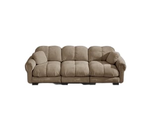 Canapé 3 places en chenille marron avec coussins déco et assise épaisse