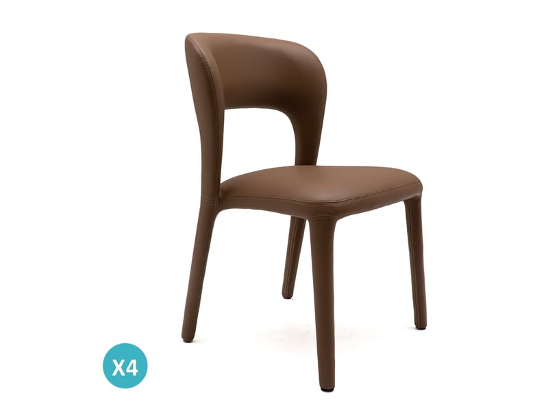  Lot de 4 chaises rembourrées en similicuir couleur marron  - Conforama A