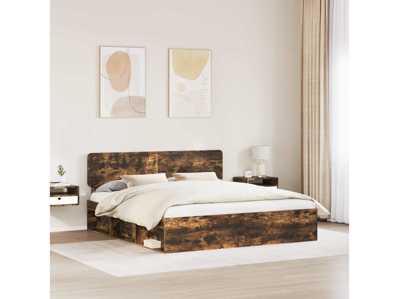  Lit double- lit adulte -  cadre de lit chêne fumé 200 x 200 cm pin massif  - Conforama B