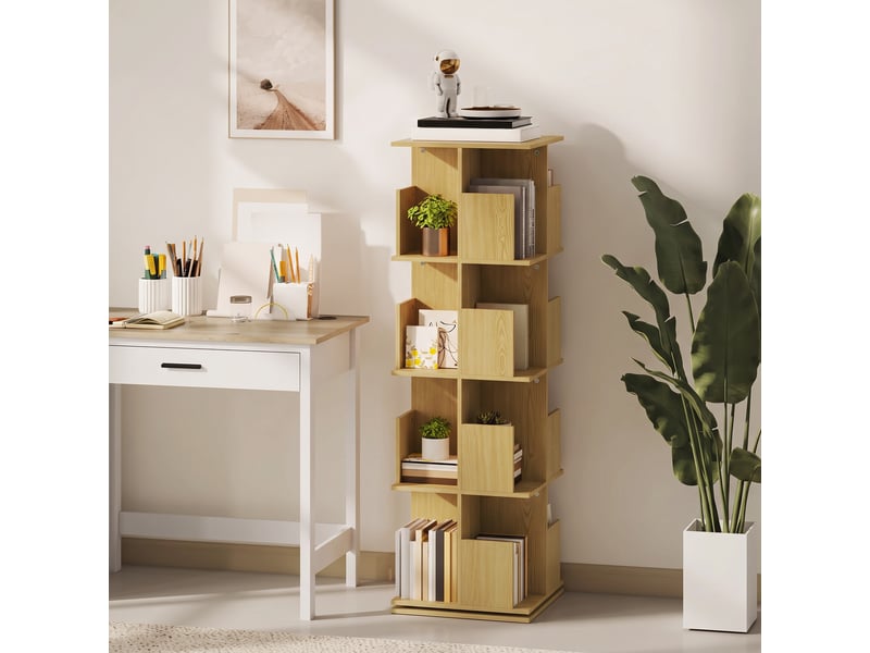  Bibliothèque rotative 360° à 4 niveaux 39 x 39 x 128,3 cm chêne  - Conforama D