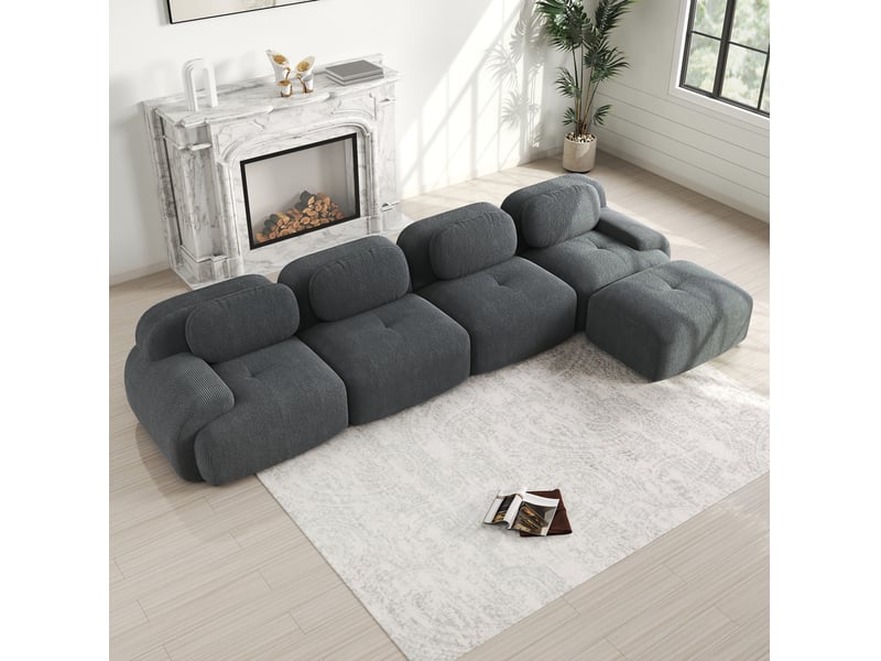 Canapé d'angle modenvie modulaire 4 places 388 x 178 cm velours côtelé gris - Conforama B